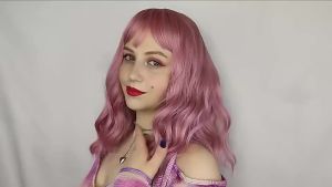 Cross-border European and American style best-selling bangs cos Wig in cherry pink with short curly hair Bob Natural-looking womens synthetic fiber full wig