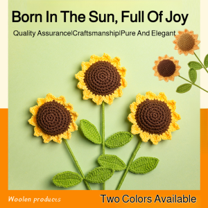 Hand Knitted Woolen Flowers Finished Simulation Tulip Sunflower Bouquets