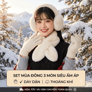 Set 3 Món Phụ Kiện Mùa Đông Nữ - Chụp Tai Lông Khăn Quàng Cổ Lông & Găng Tay Warm Lót Nỉ Cao Cấp