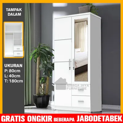 Marga Jaya Lemari pakaian 2 pintu full cermin Minimalis Wardrobe