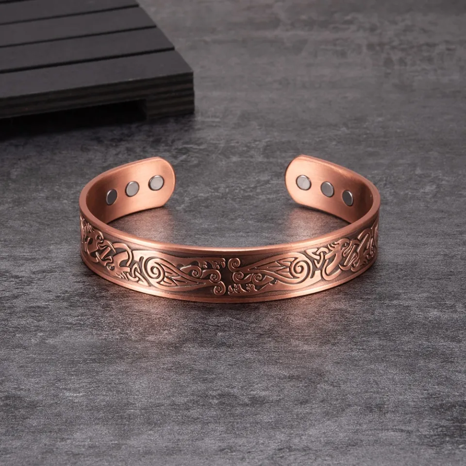 Vintage Pure Copper Bracelet Men Adjustable Cuff Energy Magnetic Bracelet  Benefits Wristband Hard Health Man Bracelet Knot Metal Bracelet