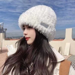 KODUS Warm Plush Pullover Hat Plush Thickened Winter Cap Soft Letter Stripe Hat Winter/Autumn