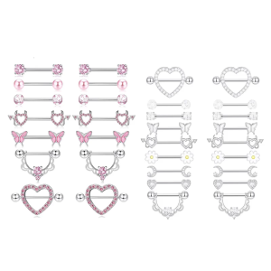 Elegant Stainless Steel and Zirconia Nipple Rings Featuring Rhinestones Barbell Designs for Women and Girls Wear