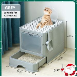 Enclosed Foldable Litter with Lid With Top Entry Anti Splash Cat Litter Cat Tray