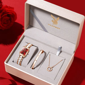PLAYBOY Watch For Women Set Waterproof Original 2022 Fashion Luxury Ceramic Stainless Steel Strap Imported Movement Elegant Relos For Women - Buy 1 Get 2 Free