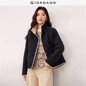 Giordano Beau Monde Women Contrast binding stand collar quilted jacket Free Shipping 13376736
