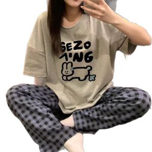 ชุดนอน แฟชั่น ง่ายต่อการจับคู่ สไตล์ แขนสั้น ท็อปส์ซูลําลอง บ้าน นุ่มสบาย