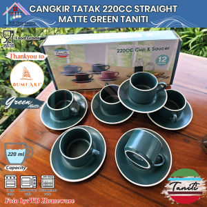 NEW TANITI 6pasang Cangkir set straight matte black 220ml + tatakan keramik / 12 pcs cup and saucer percelain