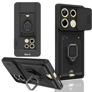 Card Metal Ring Holder Casing For Infinix Note 40 Note40 Note40Pro 40Pro Pro+ Note40Pro+ 5G 2024 Phone Case Multifunction Protective Ring Holder Case Card TPU Back Cover