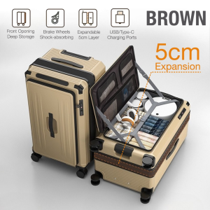 Front Opening Travel Luggage Expandable 20/26/28 Inch 5 Wheels Deep Storage Suitcase TSA Lock USB Charging Family Trip Beg Bagasi 行李箱