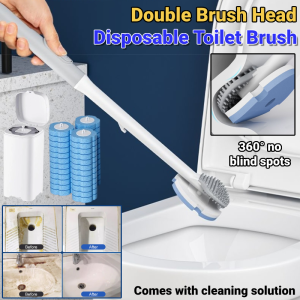 Disposable Toilet Brush Wall Mounted Toilet Cleaning Brush Anti-Bacterial Contactless Long Handle 360° Revolving Toilet Brush