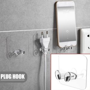 Transparent Adhesive Hook Plug Wall Mount/USB Cable Power Plug Socket Holder Hook