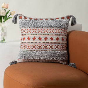45*45 Bohemian Geometric Tufted Throw Pillowcase Home Tassel Home Decor Sofa Cushion Cover (Without Core)