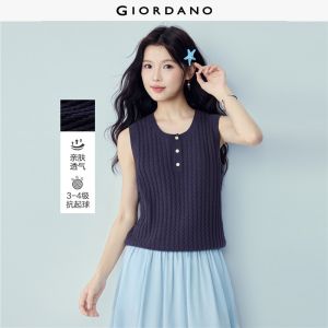 Giordano Beau Monde Women crewneck wave knit tank Free Shipping 13356258