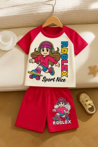 Setelan Anak Perempuan Roblox Kartun Lucu – Kaos & Celana Pendek Premium Ready Usia 3 Bulan-10 Tahun
