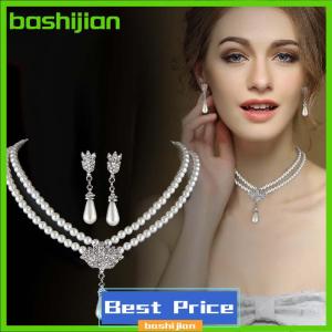 bashijian Elegant Simulated- Bridal Jewelry Sets Rhinestone Drop Necklace+Earrings Wedding Jewelry Gift