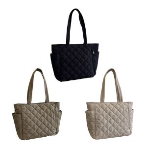 FEATSHOP64FE8 สายรัดปรับได้ กระเป๋าโท้ตผู้หญิง ไนลอนนุ่ม ที่จับด้านบน กระเป๋าสะพาย ลายควิลท์ ดีไซน์หลวม กระเป๋าเดินทาง ช้อปปิ้งประจำวัน