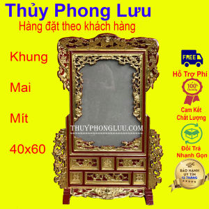 Khung ảnh thờ cỡ 40x60 kiểu mai hoa sơn son gỗ mít
