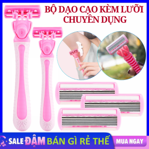 Bộ Dao Cạo Lông Tay Chân Vùng Kín Kèm Lưỡi Thay Thế Tiện Lợi - Dao Cạo Râu 6 Lưỡi Kép Giúp Cạo Sát  Cạo Sạch Không Đau / Máy Cạo Lông Mini Cầm Tay Nhỏ Gọn