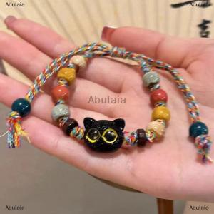 [COD] Abulaia Cute Cartoon Cat Bracelet For Women Girls Creative Colorful Adjustable Woven Rope Bracelets Unique Cat Beaded Charm Bracelets