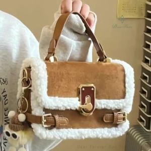 Womens Fashion Lamb Wool Retro Shoulder Bags Autumn Winter New Handbag Cute Patchwork Purse Messenger Bag Casual Crossbody Bags2026
