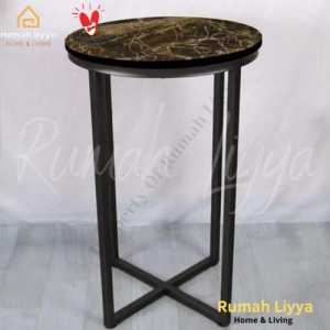 Liyya - Meja Besi Minimalis Ruang Tamu Aesthetic Full Black Marbel Series