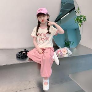 【Sweet Kids】Girls fashion two-piece suit childrens short-sleeved stylish new Korean style pink