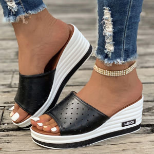 [Free Shipping] Summer New Fashion Fish-Mouth Wedge Heel Casual Plus-Size WomenS One-Strap Sandals