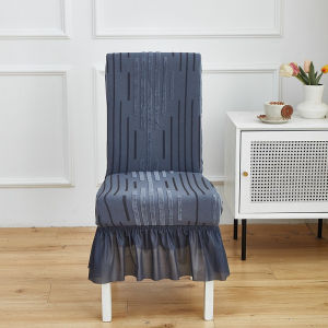 Integrated Printed Telescopic Dining Chair Cover with Skirt Removable Chair Cover for Universal Fit