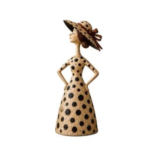 ZOATAAL Vintage Cat Lady Statues Striped Polka Dot Design Farmhouse Accent Resin Cat Lady Figurine Rustic Resin Folk Art Sculptures Farmhouse Shelf Decor