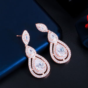 SEQUITO Delicate Brides Jewelry Rose Gold Plated Pave Setting AAA CZ Zirconia Waterdrop Crystal Stone Gourd Shape Long Dangle Drop Wedding Party Earrings SE777