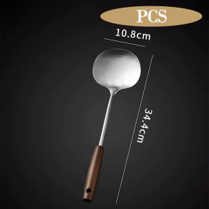 Stainless Steel Kitchen Stir Fry Spoon Mushroom Shape Wood Handle Cooking Spatula 锅铲 Senduk Sudip