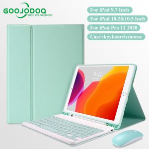 GOOJODOQ Wireless Keyboard + Bluetooth Keyboard Case untuk iPad 2018 2019 10.2 7th 8th Generasi Keyboard Cover untuk iPad Air 3 Pro 10.5 11 Cover