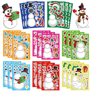 24 Christmas Snowman Puzzle Stickers Reusable PVC Decals For Tablet Phone Laptop Decorations