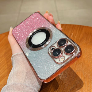 Crashstar Với Ống Kính Phim Magsafe Gradient long lanh mềm mại Chống Sốc Ốp điện thoại cho Iphone 15 14 Pro Max Cộng Với 13 12 11 Pro Max Không Dây Sạc Ốp điện thoại Rõ Ràng Mạ Điện Thoại Bìa Hot Bán