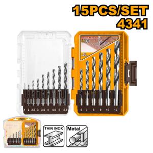 Buildmate x INGCO 15PCS HSS Drill Bit Set 4341 Steel 1-12mm for Metal Wood Plastic Drilling AKDL51506 IHT