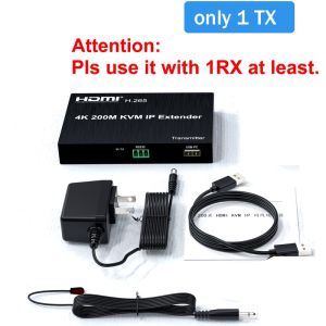 4K 200M HDMI KVM Extender Over IP HDMI Ethernet Extender Via Cat6 Cable Support One To One  Many To Many TX RX Via Network Switch for Laptop PC Mouse Keyboard To TV Monitor