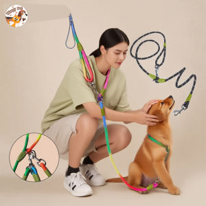 Hands-Free Dual Dog Leash Reflective Nylon Shoulder & Waist Wear Universal for Small Large Dogs