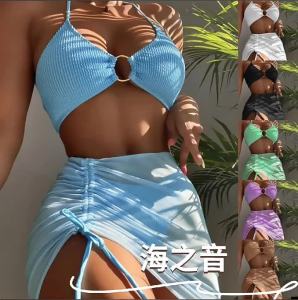 1122 Sea Sound Swimsuit Ngoại Thương 2023 Bộ Bikini Ba Mảnh Gợi Cảm Âu Mỹ Màu Trơn Mới Nữ bikini