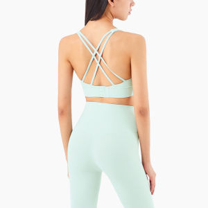 Quality Fabric Nylon Spandex Yoga Bra Top Braid Back Design Fitness Beauty Gathering Shockproof Running Workout Sports Bra Padded  WX1245
