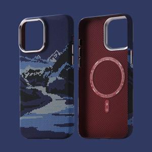 Abstract Landscape Relief for MagSafe Phone Case for iPhone 17 16 15 Pro Max Wireless Charging Alloy Lens Shield Hard PC Cover