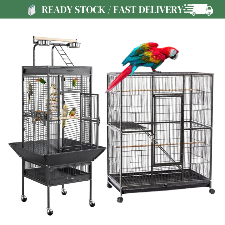 Steel Parrot Bird Cage Open Play Top ayam chicken Keluli Burung Parrot ...