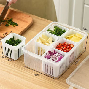 Refrigerator 4/6 Grid Food Drain Fresh-keeping Box with Lid Portable Food Storage Box Container Fruit Vegetable Drain Basket Kitchen Organizer