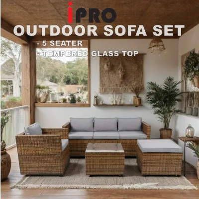 IPRO Outdoor Rattan Sofa Set 5 Seater Balcony Garden Outdoor Sofa Rotan Set Rotan Taman Outdoor