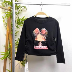 Áo thun bé gái dài tay 4-10 tuổi hình em bé nơ đính hạt vải cotton co giãn dáng thời trang