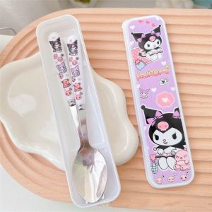 Kuromi Muỗng Nĩa 3 Bộ Dễ Thương Sanrio Hello Kitty My Melody Thép Không Gỉ Trẻ Em Bộ Đồ Ăn Nhà Bếp