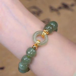 Natural Hetian Jade Graceful and Elegant Happy Event Linmen Safety Buckle Bracelet for Women Luxury Retro Bracelet Beads