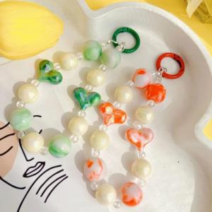 HBESTY Colorful Love Beaded Chain for IPhone Anti-Lost Bracelet for Samsung Mobile Phone Case Wrist Strap Car Keychain Cute Phone Charm