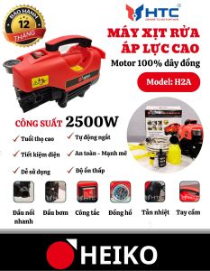 Máy xịt rửa xe motor Đồng CS thực 2500W áp lực 120 bar 12L/phút hiệu HEIKO không chỉnh áp H2A-15M
