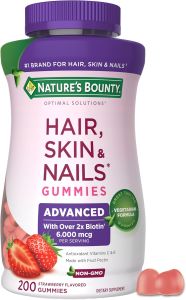 Natures Bounty 自然之宝 Optimal Solutions 高级头发、皮肤和指甲果胶软糖每份 2 个生物素不粘软糖素食配方草莓味200 克拉共 100 份xpxcilkd2